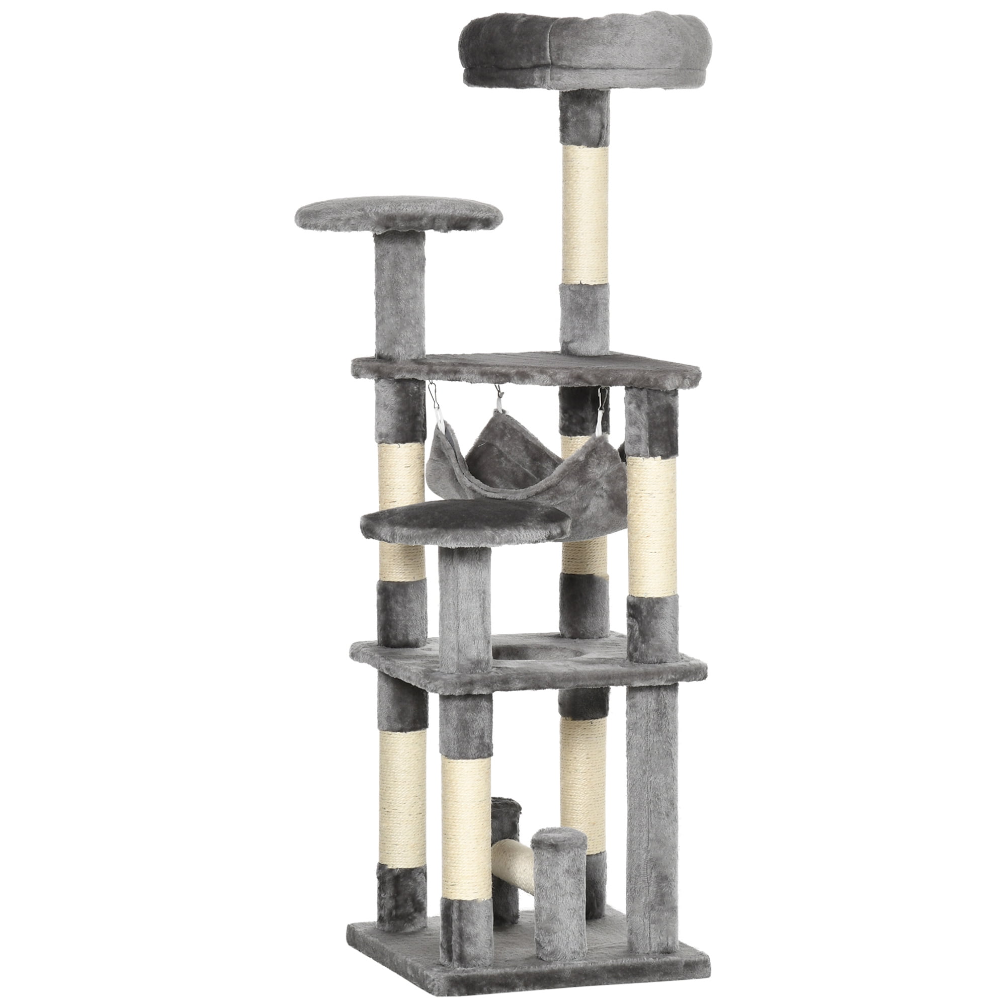 PawHut Cat Tree Multi-Level Tower with Hammock, Grey 52"