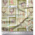 thumbnail image 1 of Soimoi Satin Silk Fabric Bird & Reindeer Face Patchwork Decor Fabric Printed Yard 42 Inch Wide, 1 of 3