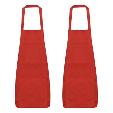Unique Bargains Lot de 2 Tabliers à Bavette Unis Tabliers Lavables Tabliers de Cuisine Tabliers de Cuisson en Polyester Tabliers d'Art avec 2 Poches Rouge Vif