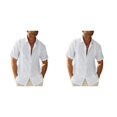 thumbnail image 4 of pitrice Men Shirt Casual Short Sleeve Breathable Replacement Button Down Solid Color Fashionable Home Dating Shirts Top White XL 2Set, 4 of 6