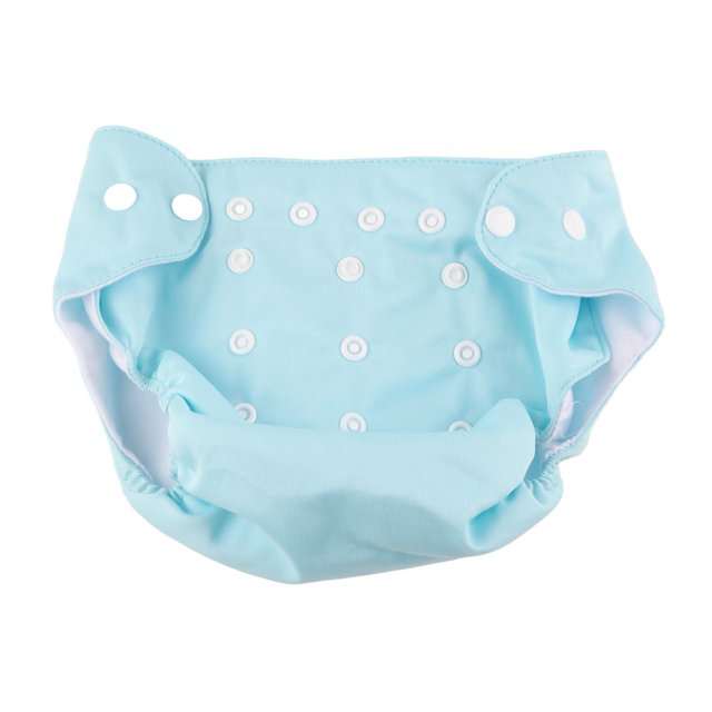 Washable adjustable waterproof breathable pants for infant baby, model BLC-03, shown in a light blue color. The pants feature multiple snap buttons for size adjustment and a soft cloth material with a TPU film outer layer for waterproofing and breathability. Designed with a backing opening for easy use and cleaning, ideal for baby boy bottoms.