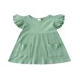 thumbnail image 1 of Kid Baby Girls Dress Solid Ruffles Sleeve Pocket Knee Length A-Line Dress, 1 of 5