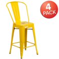 thumbnail image 4 of Commercial Grade 4 Pack 24" High Yellow Metal Indoor-Outdoor Counter Height Stool with Back, 4 of 9