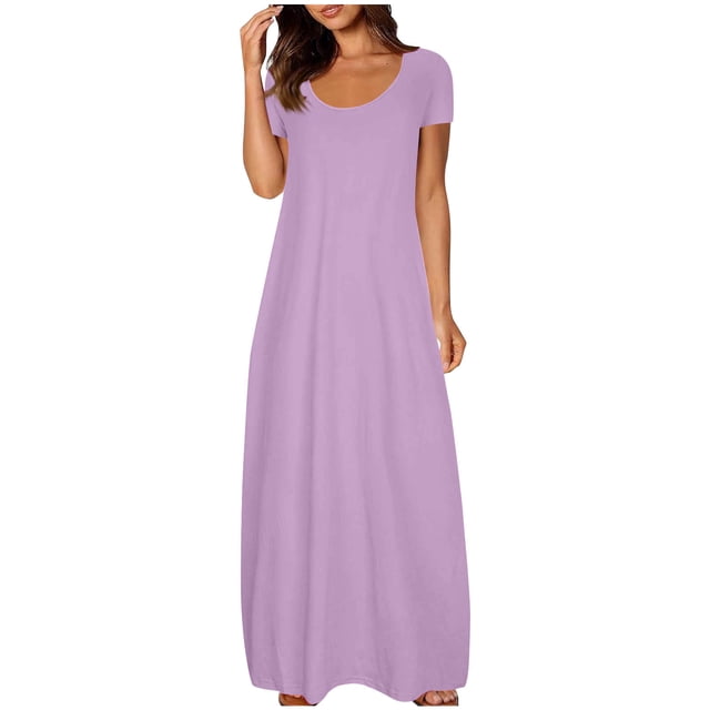 fatyb Robes Maxi pour Femmes Col Rond Manches Courtes Robes Décontractées Robes T-Shirt Amples pour Femmes P-5TG