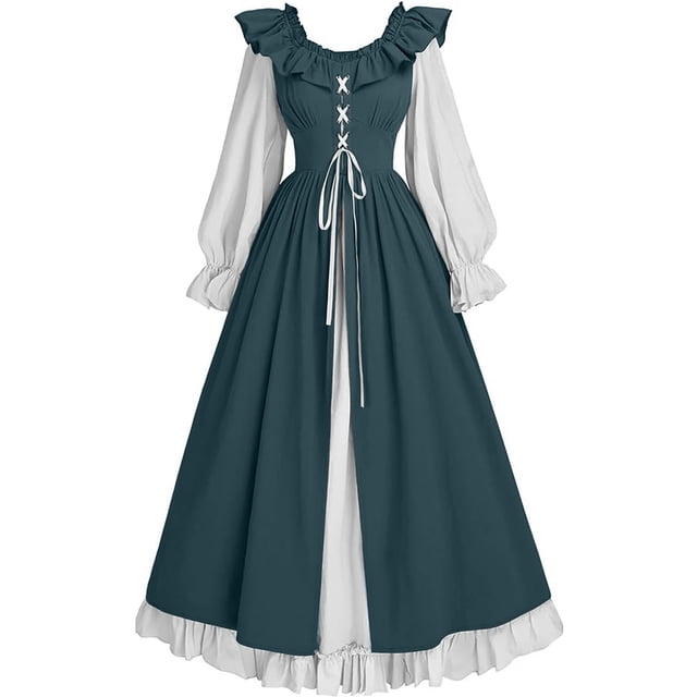 Penkiiy Robes Renaissance pour Femmes Robe de Foire Médiévale Renaissance L Vert