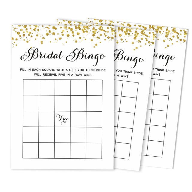 Inkdotpot Bridal Wedding Shower Bachelorette Party Bulk Blank Square Fill In Gift Ideas 50Gold ConfettiBingoGameCards