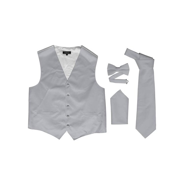 Omega Button Vest Formal 4 piece Dress Kit - Grey/White - Small