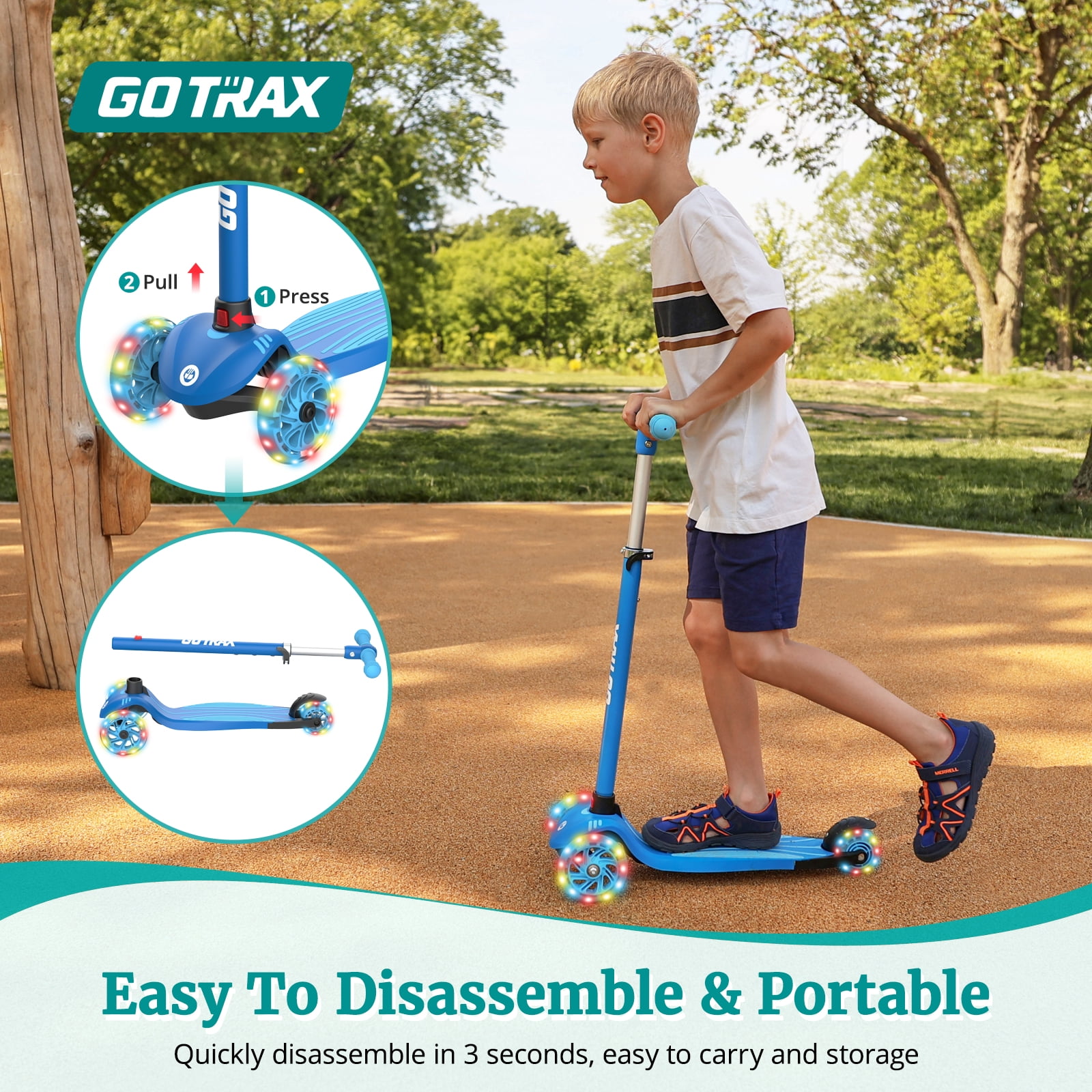 Gotrax KS1 Kids Kick Scooter, LED Lighted Wheels and 3 Adjustable