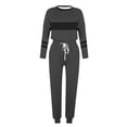 thumbnail image 4 of Posijego Ensemble Femme 2 Pcs Tenue Rayée Décontractée Manches Longues Col Ras du Cou Hauts Pantalons à Cordon Ensembles Détente P-5TG, 4 of 5