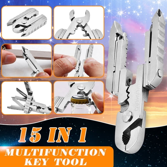RXIRUCGD Home Decor Miniature Mini Multi-Tool Pliers 15-in-1 Function Stainless Steel Pocket Size