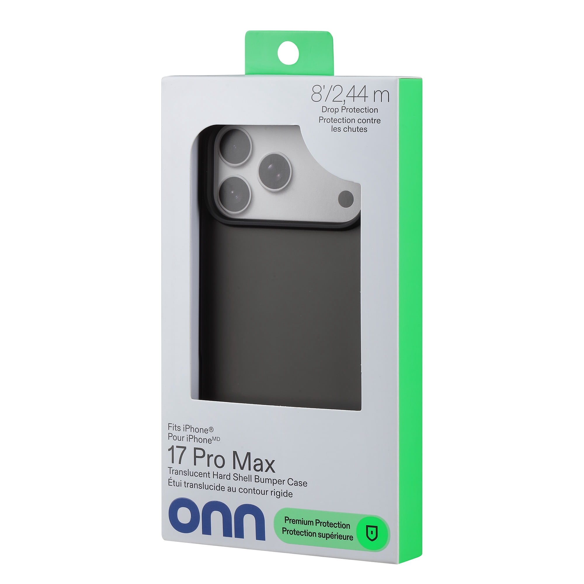 onn Translucent Hard Shell Bumper Phone Case for iPhone 17 Pro Max, Black