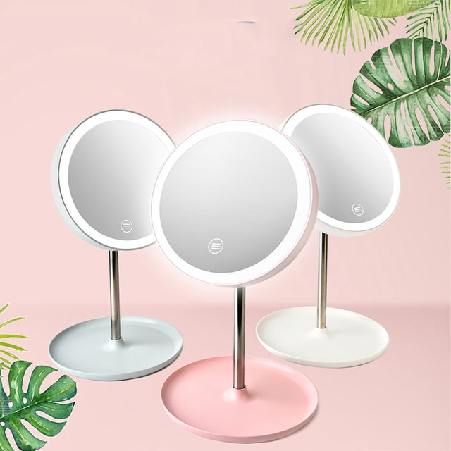 CIMAXIC 1Pack Green Plastic Glass Metal Round Lighted Makeup Mirror With Led For Women In Bathroom