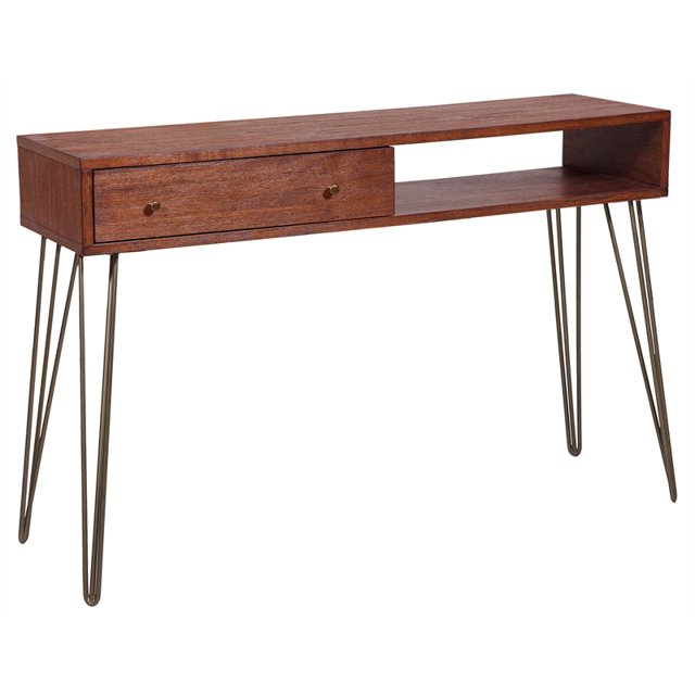 Home Fare Milieu du Siècle Moderne Noyer Brun Brossé Acacia Tiroir Table