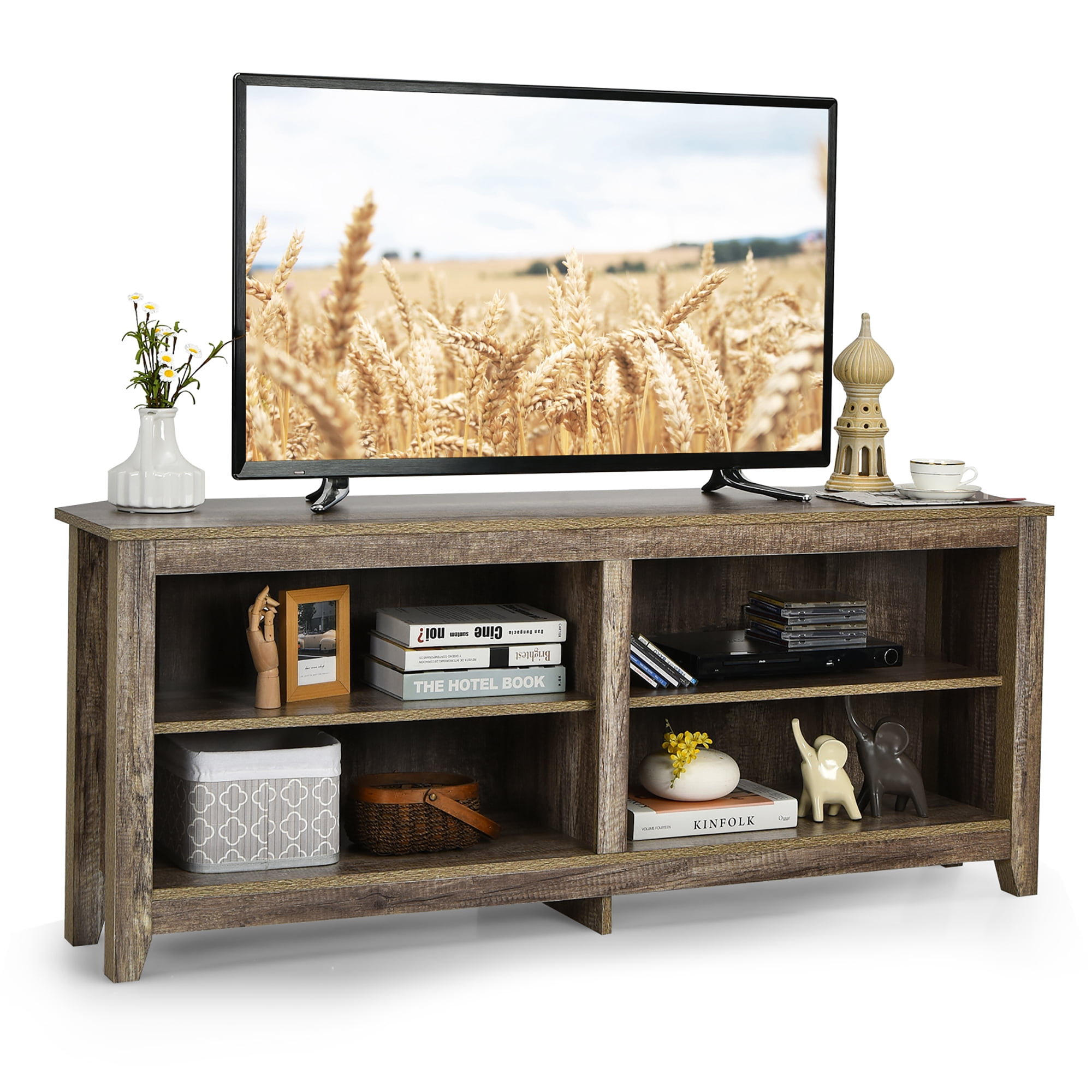 Costway 58" Corner TV Stand 4 Cubby Entertainment Media Console w/ 2 Shelves