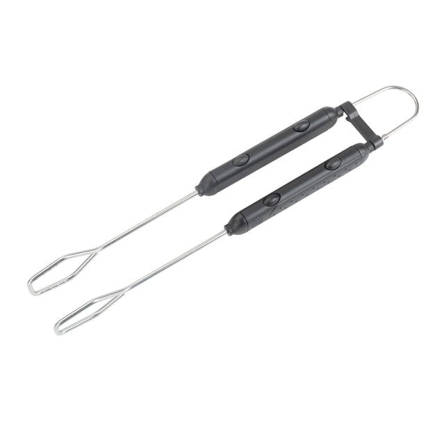 Expert Grill Pinces Alimentaires de Barbecue Verrouillables en Acier Inoxydable avec Poignées Noires Détachables et Têtes de Pince en Acier Inoxydable, Dotées d'Un Mécanisme de Verrouillage pour un Rangement compact, Idéales pour le Gril et les Ustensiles de Cuisine, Isolées sur Fond Blanc.