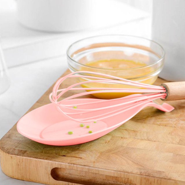 Oleegame 1PC Stainless Steel Cutlery Set Silicone Spoon Mat High Temperature Placemat Tray Kitchen Tool Pink