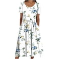 thumbnail image 1 of Pisexur Robe T-Shirt d'Été pour Femme, Décontractée, Florale, Col Rond, Manches Courtes, Robe Évasée, Taille Empire, Robe Maxi avec Poches, 1 of 7