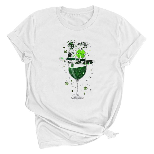 Dealovy T-Shirts de la Saint-Patrick pour Femmes à Manches Courtes, Col Rond, Coupe Ample, Trèfle Graphique, Chandails Décontractés Tee