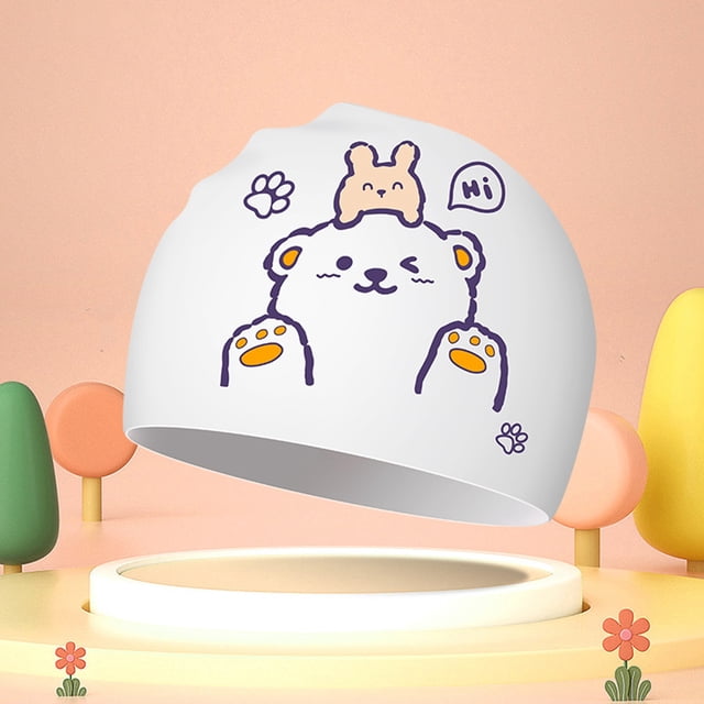 Kids Hats & Caps Cute Cartoon Silicone Swimming Cap for Children Comfortable Ear Covering Soft Wading Hat for Outdoor