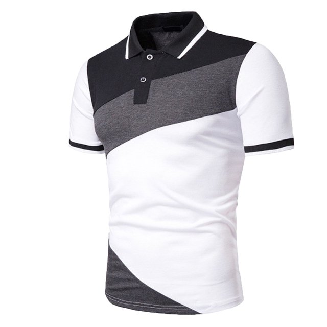 EGNMCR Chemise à Manches Courtes pour Homme, T-shirt Estival Décontracté avec Col à Revers, Chandail à Enfiler et Motif Color-Block Stylé en Noir, Gris et Blanc. Fabriqué en Tissu polyester Léger, Ce T-shirt pour Homme Est Respirant et Confortable, Idéal pour le Port Quotidien, les Activités de Plein Air et les Contextes de Style Professionnel Décontracté.