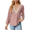 thumbnail image 3 of Pompotops T-shirt Mode Femme Col en V Dentelle Manches Longues Ample Liquidation, 3 of 7