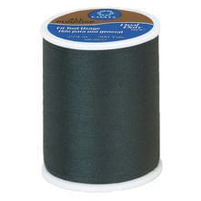 Coats & ClarkTM Fil Tout Usage 100 % Polyester, Bobine de 300 Yards en Vert Foncé, Fil de Polyester corespun de Poids Moyen pour des Coutures Solides et Durables sur Tissus Tissés Ou Tricotés, Convient à la Couture à la machine Ou à la Main, Montré à l'Avant avec base Blanche et Étiquette Bleue sur le Dessus.