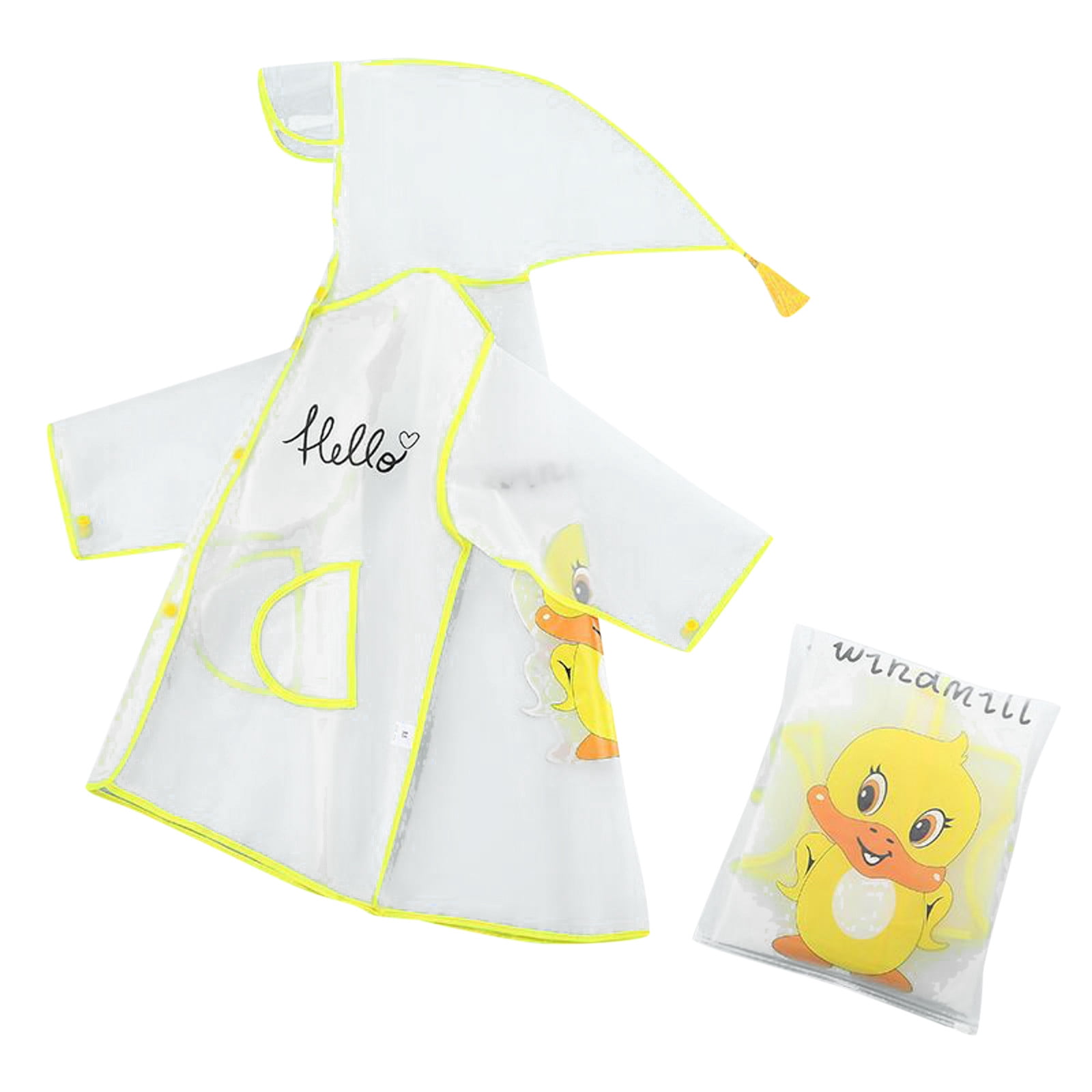 Girls Transparent Raincoat Fashionable Cartoon Rabbit Pattern EVA Poncho with Attached Hood for Outdoor Play,Size:18-24 Months