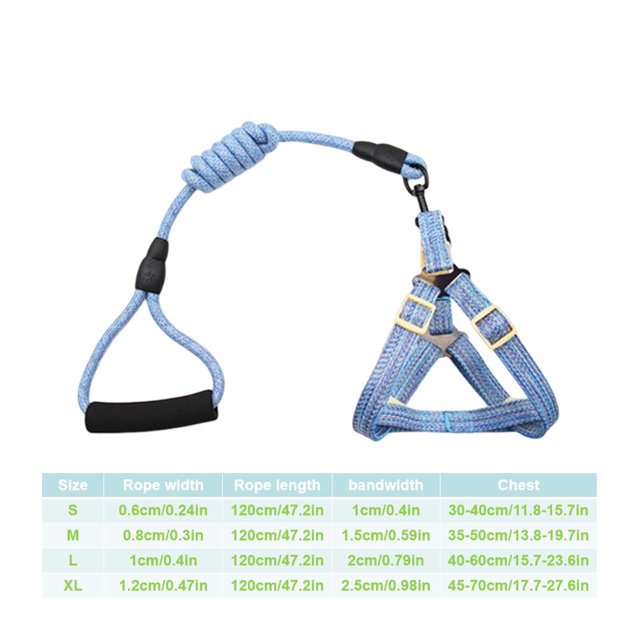 mmirethe Harnais pour Animaux de Compagnie Laisse Ensemble Accessoire Universel Sangle de Poitrine Fixation Cordes Extérieure Réglable Corde de Traction Animal Fournit S Bleu M
