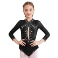 thumbnail image 1 of ranrann Kids Girls Long Sleeve Ballet Leotards Dance Unitards Tumbling Color Block Rhinestone Black 14, 1 of 7