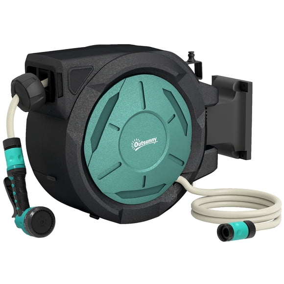 Outsunny Retractable Hose Reel, 1/2 in x 65ft Garden Hose Reel, Blue
