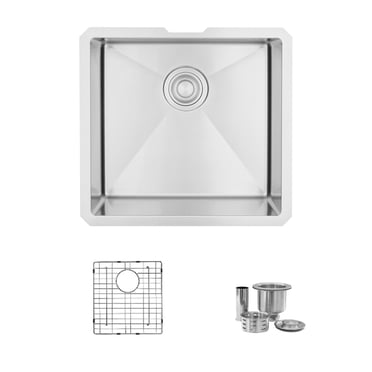 Stylish Undermount 19" Stainless Steel Single Bowl Kitchen Sink with Grid & Strainer S-308XG