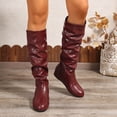 thumbnail image 2 of Bottes Hautes Plissées pour Femmes en Cuir Décontractées Hiver Automne Sans Talon au-Dessus du Genou Bottes Habillées Hautes pour Dames, 2 of 8