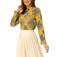 thumbnail image 1 of INSPIRE CHIC Women‘s Chroect Lace See Through Floral Color Block Blouse Grey Yellow S, 1 of 5