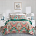 thumbnail image 1 of JML Microfiber Quilt Set, 3-Piece, Orange & Teal, Queen Size, 1 of 6