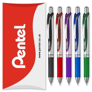 Pentel Energel BL77 Stylos de roller à encre de gel rétractables, 0.7mm, Couleurs d'encre assorties, paquet de 5