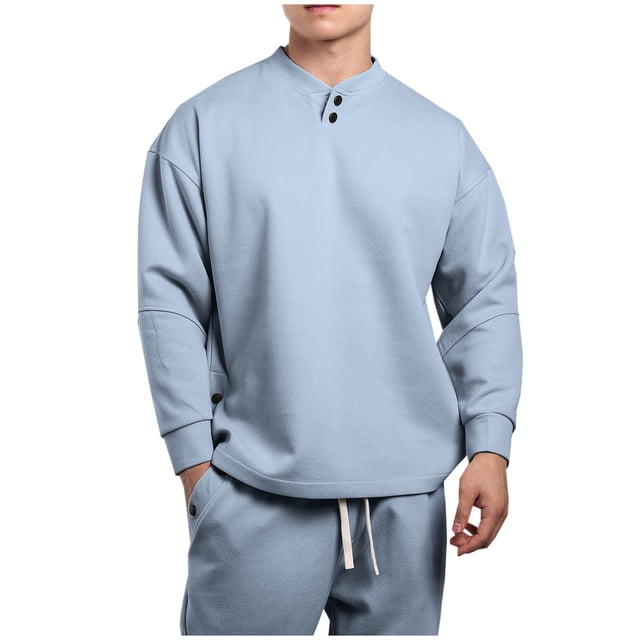Birdeem Mens Fashion Casual Pullover Solid Color Long Sleeve Round-Neck Blouses