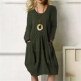 thumbnail image 1 of Robes Décontractées pour Femmes Robes de Printemps et d'Automne pour Femmes Col Rond Coton Lin Ample Décontracté Couleur Unie Manches Longues Robe à Poches Robe de Vacances en Liquidation, 1 of 8