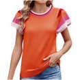 thumbnail image 1 of Pisexur Hauts pour Femmes Confort Printemps Hauts pour Femmes Nouveau Col Rond Tricot Design Color-Block Hauts Décontractés pour Femmes Chandail à Manches Courtes Doux, Hauts Mignons pour Femmes, 1 of 6