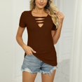 thumbnail image 3 of Birdeem Womens V- Neck Solid Color Cross Belt Insert Short Sleeve Tops, 3 of 5