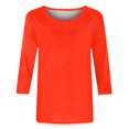 thumbnail image 5 of Pompotops T-shirt Uni pour Femme, Blouse Mi-Longue à Manches 3/4, Col Rond, Hauts Décontractés, Liquidation, 5 of 5