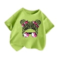 thumbnail image 3 of LUOGENLI T-Shirt pour Filles Enfant Filles Mignon Imprimé Graphique Col Rond Manche Courte Tee Été Décontracté Chemise Hauts Maxi Hauts Ensembles Filles Tenue 2 Pcs Vacances Vert Clair 5-6 Ans, 3 of 5