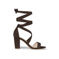 thumbnail image 3 of BLISSFUL STEP Women's Sandals Solid Color Mid Block Heels Lace up Sandals Coffee 8, 3 of 7