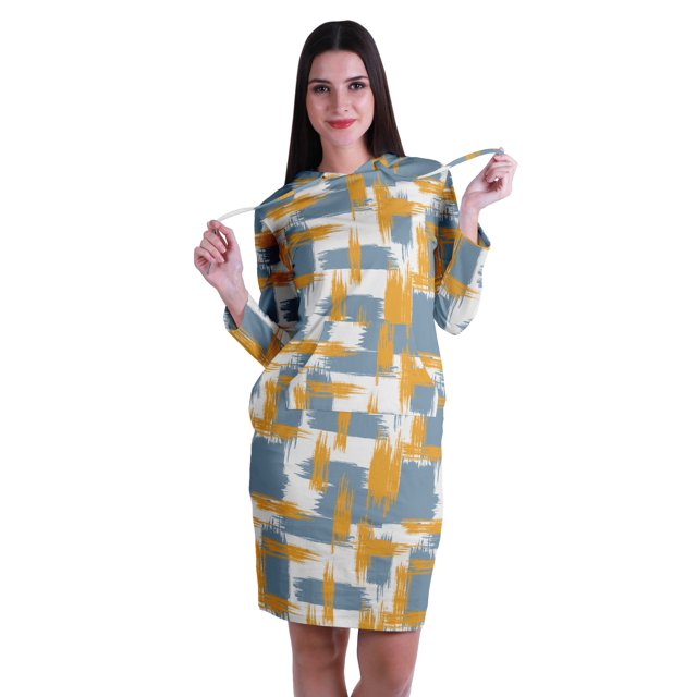 Moomaya Chandail à Capuchon à Manches Longues Imprimé, Robe T-Shirt en Jersey avec Poches