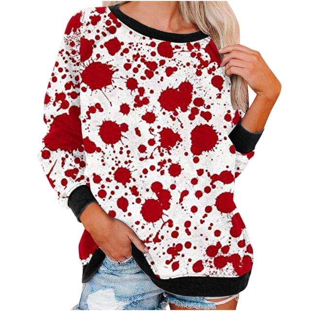 Chandails d'Halloween pour Femmes à Manches Longues Femmes Décontracté Manches Longues Col Rond Hauts Chemises Amples Blouse Chandail à Imprimé d'Halloween Graphique