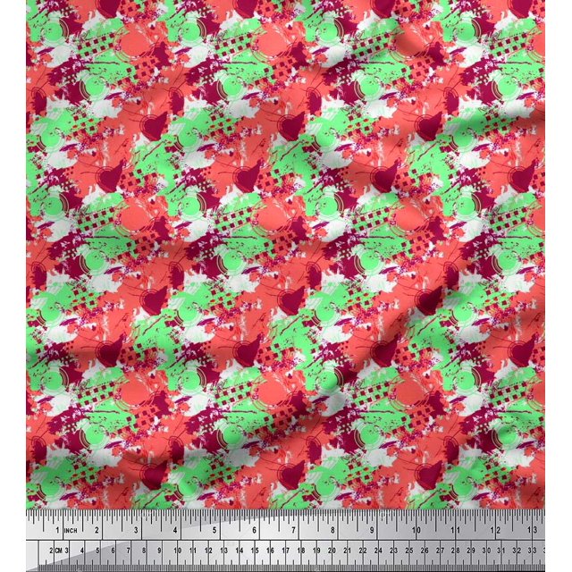 Soimoi Rayon Fabric circle & brush stroke Abstract Print Sewing Fabric Yard 42 Inch Wide