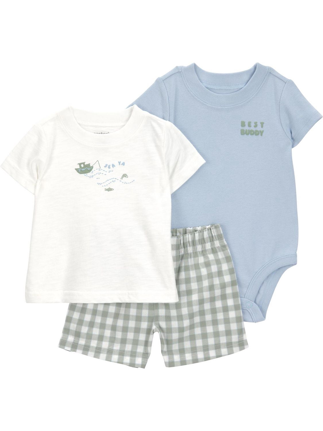 Carter's Child of Mine IB 3PC Short Set - Blue Gingham