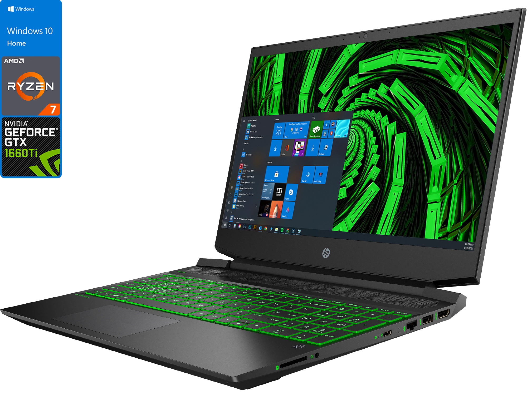 HP Pavilion 15 Gaming Notebook, 15.6" IPS FHD Display, AMD Ryzen 7 4800H Upto 4.2GHz, 12GB RAM, 512GB NVMe SSD, NVIDIA GeForce GTX 1660 TI, HDMI, Wi-Fi, Bluetooth, Windows 10 Home (26H00UA)