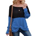 thumbnail image 3 of Women Long Sleeve Crew Neck Twist Knot Hem Color Block Pullover Top, 3 of 6