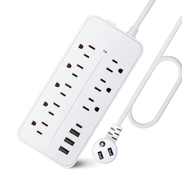 12-in-1 Surge Protector Power Strip Extension Cord Flat Plug Power Strip with Long Cord 8 Outlets and 3 USB & 1 USB-C Port 1700J Wall Mount Desk Power Strip for Home Office