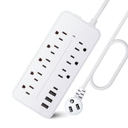 12-in-1 Surge Protector Power Strip Extension Cord Flat Plug Power Strip with Long Cord 8 Outlets and 3 USB & 1 USB-C Port 1700J Wall Mount Desk Power Strip for Home Office